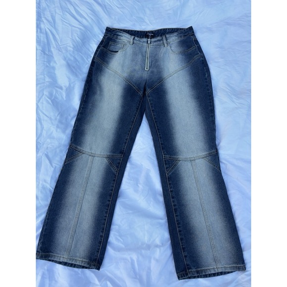 Pretty Little Thing Denim - Pretty Little Thing Saddleback Jeans Size 8 Midwash 90s Wide Leg